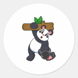 Pegatina Redonda Panda con Wood en entrenamiento de fuerza