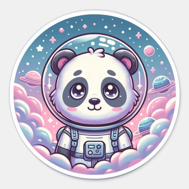 Pegatina Redonda Panda Cosmic Dreamer The Space Zen Master (Anverso)