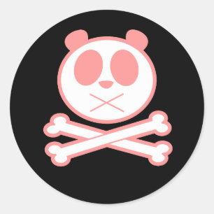 Pegatina Redonda Panda Cross Bone - Rosa