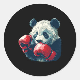 Pegatina Redonda Panda Cuta Con Traje De Guantes De Boxeo