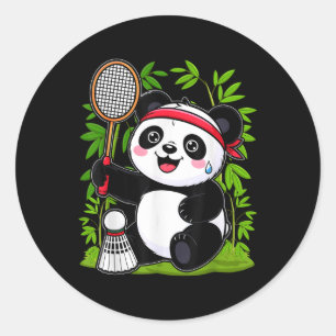 Pegatina Redonda Panda de bádminton exhausto - Ani de lanzadera div