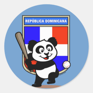 Pegatina Redonda Panda de Béisbol de República Dominicana