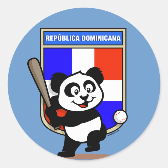 Pegatina Redonda Panda de Béisbol de República Dominicana (Anverso)