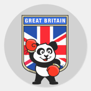 Pegatina Redonda Panda de boxeo británico