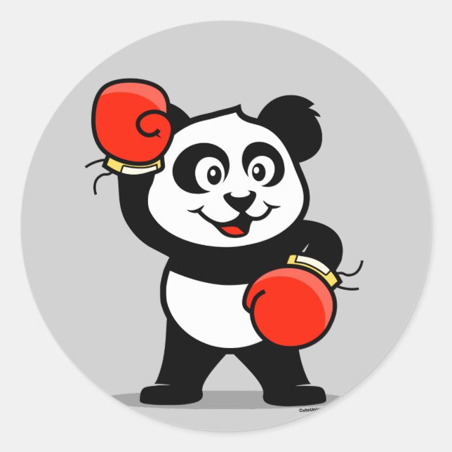 Pegatina Redonda Panda de boxeo cúbico (Anverso)