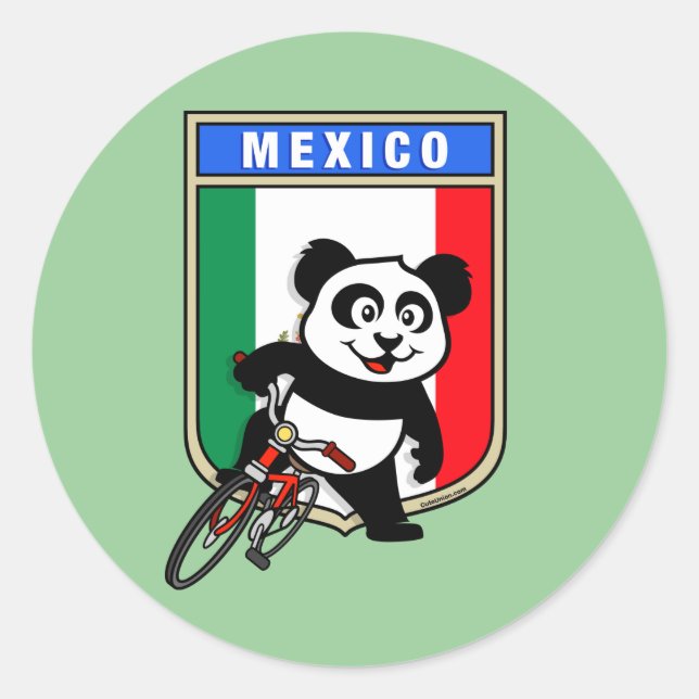 Pegatina Redonda Panda de ciclismo de México (Anverso)
