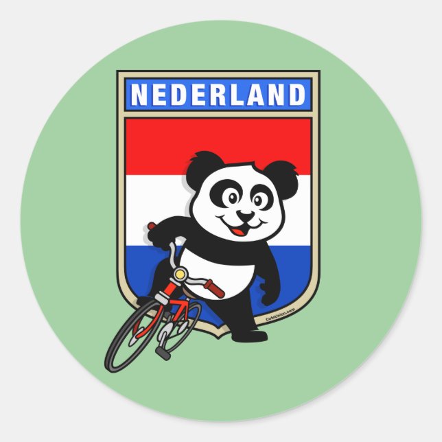 Pegatina Redonda Panda de ciclismo holandés (Anverso)