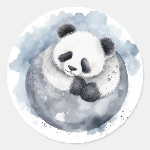 Pegatina Redonda Panda de color de agua suave y suave