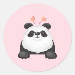Pegatina Redonda Panda de dibujos animados lindo con corazones