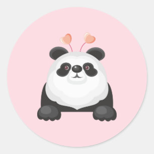 Pegatina Redonda Panda de dibujos animados lindo con corazones