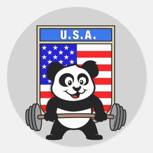 Pegatina Redonda Panda de elevación de pesas de Estados Unidos (Anverso)