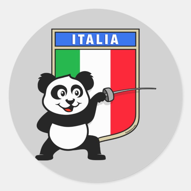 Pegatina Redonda Panda de esgrima de Italia (Anverso)