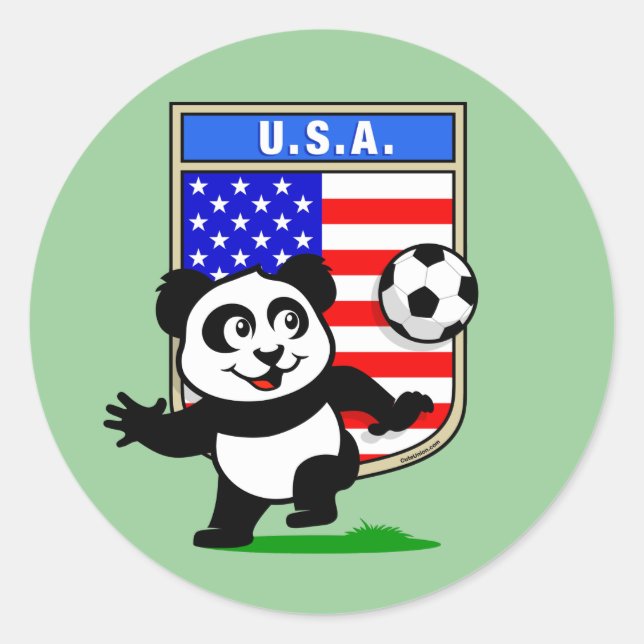 Pegatina Redonda Panda de fútbol de Estados Unidos (Anverso)