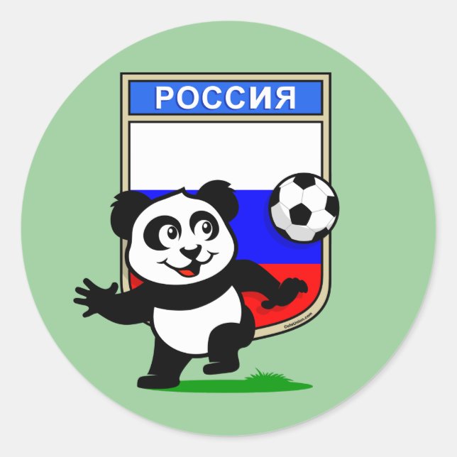 Pegatina Redonda Panda de fútbol de Rusia (Anverso)