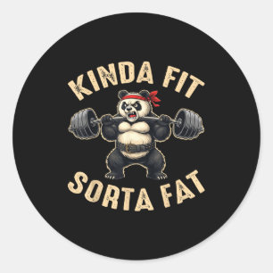 Pegatina Redonda Panda de gimnasio algo en forma algo gordo levanta