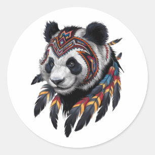 Pegatina Redonda Panda de Guay en arte tribal