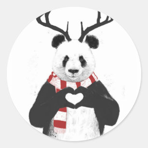 Pegatina Redonda Panda de navidad