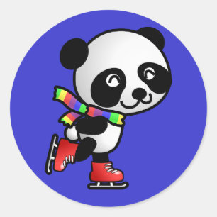 Pegatina Redonda Panda de patinaje