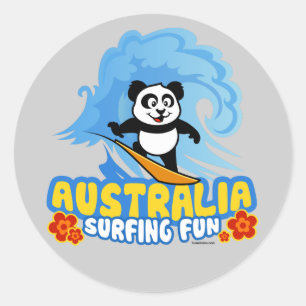 Pegatina Redonda Panda de Surfing de Australia