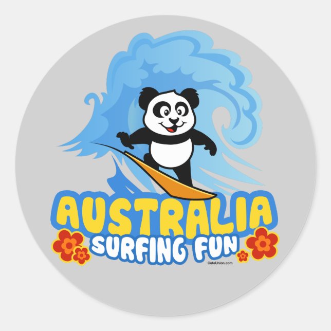 Pegatina Redonda Panda de Surfing de Australia (Anverso)