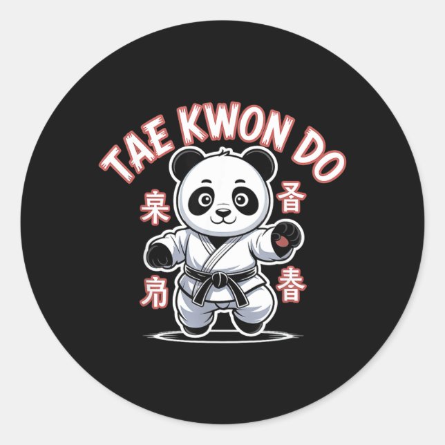 Pegatina Redonda Panda de Taekwondo Divertido Tkd Coreano (Anverso)