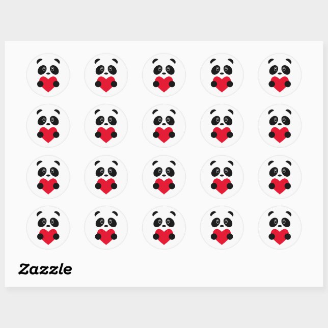 Pegatina Redonda Panda del corazón rojo (Hoja)