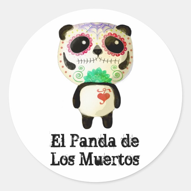Pegatina Redonda Panda del Día de los Muertos (Anverso)