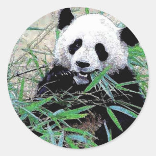 Pegatina Redonda Panda Eating Leaves
