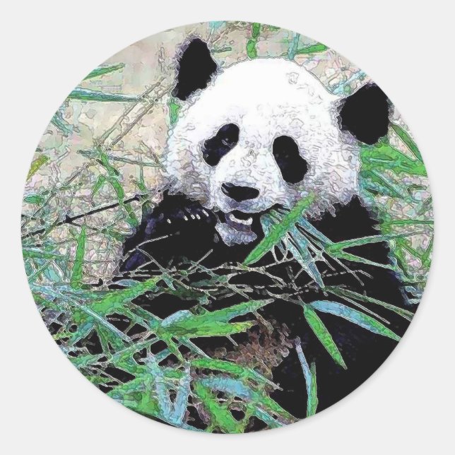 Pegatina Redonda Panda Eating Leaves (Anverso)