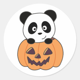 Pegatina Redonda Panda En Calabaza Dulce Pandas Feliz Clas De Hallo