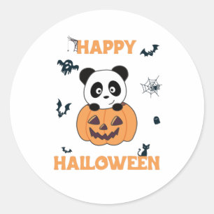 Pegatina Redonda Panda En Calabaza Dulce Pandas Feliz Halloween