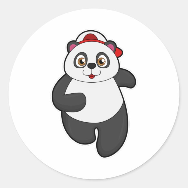 Pegatina Redonda Panda en carrera con gorra (Anverso)