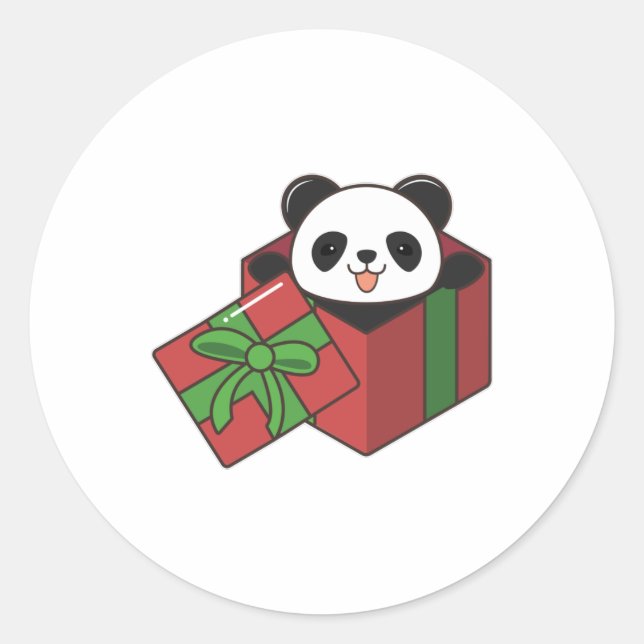 Pegatina Redonda Panda en cumpleaños con regalo (Anverso)