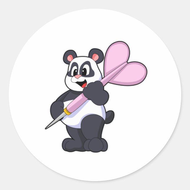 Pegatina Redonda Panda en Darts con Dart (Anverso)