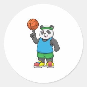 Pegatina Redonda Panda en Deportes con Baloncesto
