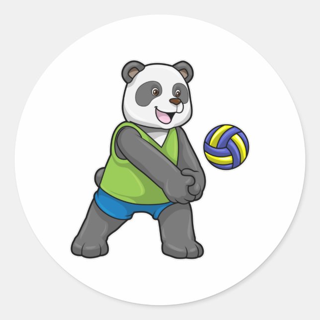 Pegatina Redonda Panda en Deportes con Voleibol (Anverso)