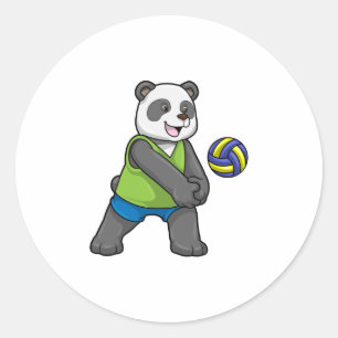 Pegatina Redonda Panda en Deportes con Voleibol