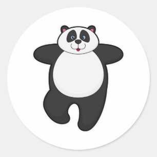 Pegatina Redonda Panda en ejercicio de estiramiento de yoga