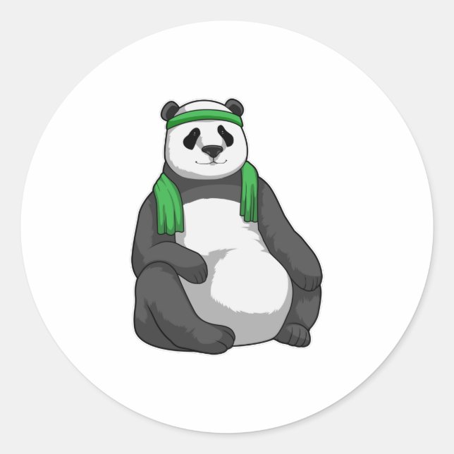 Pegatina Redonda Panda en Fitness con toalla (Anverso)