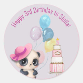 Pegatina Redonda Panda en Gorra rosa | Tercer cumpleaños del bebé