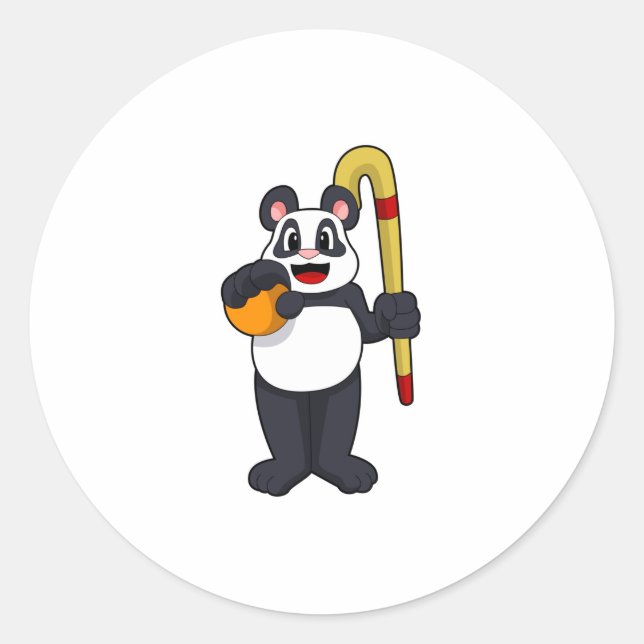 Pegatina Redonda Panda en hockey con bate de hockey (Anverso)
