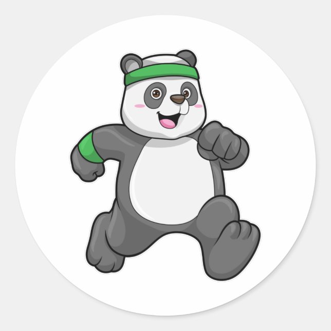 Pegatina Redonda Panda en Jogging with Headband (Anverso)