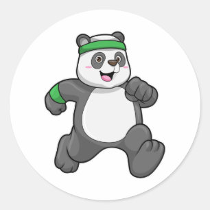 Pegatina Redonda Panda en Jogging with Headband