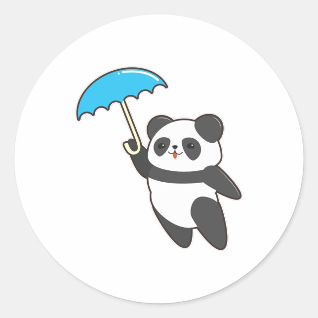 Pegatina Redonda Panda en la lluvia con el paraguas (Anverso)