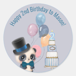 Pegatina Redonda Panda en sombrero superior   Segundo cumpleaños de