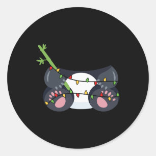 Pegatina Redonda Panda festivo con disfraz de luces Navidades