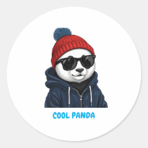 Pegatina Redonda Panda genial con gafas y gorro