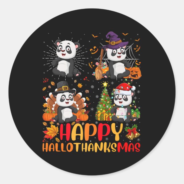 Pegatina Redonda Panda Hallothanksmas de Halloween (Anverso)