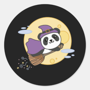 Pegatina Redonda Panda Halloween Brujas Niños Vestidos