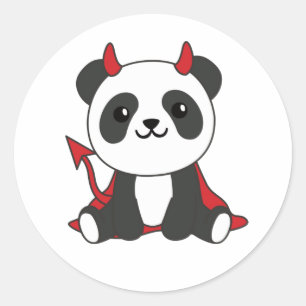Pegatina Redonda Panda Halloween Cute Devil Kids Witts Costume Cl